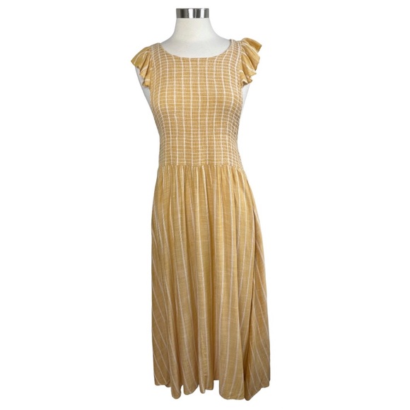 FREE PEOPLE Yellow Chambray Butterflies Midi Dress size XL - Picture 2 of 12
